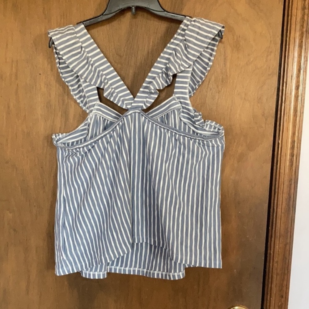 LC Lauren Conrad stripe ruffle sleeve tank cotton casual boho XXL - Picture 6 of 11